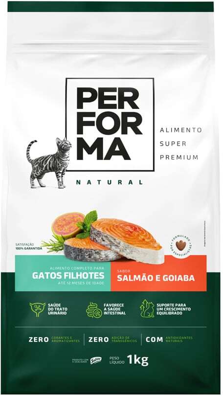 Ração Seca Performa Natural para Gatos Filhotes sabor Peixe e Goiaba - 1Kg