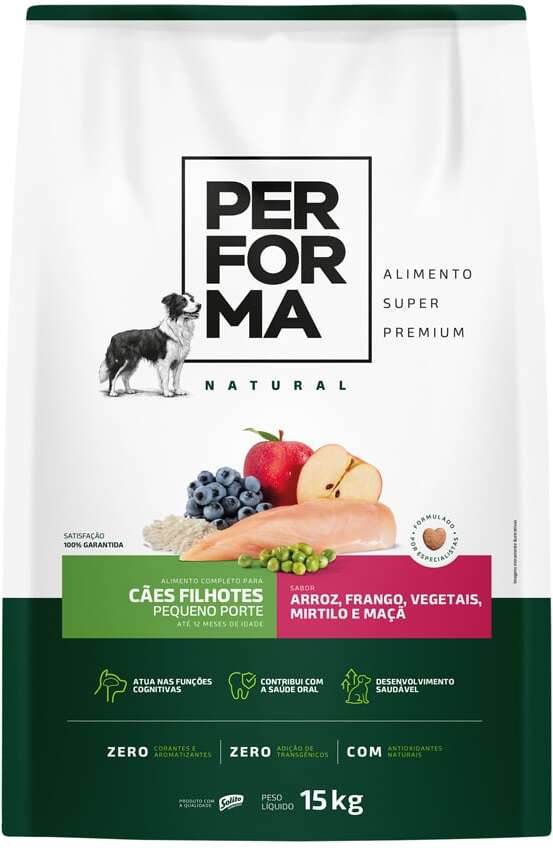 Ração Seca Performa Natural para Cães Filhotes Raças Pequenas sabor Frango e Vegetais - 15Kg