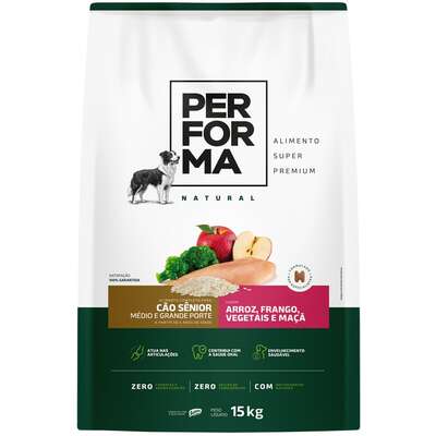 Ração Seca Performa Natural para Cães Sênior Raças Médias e Grandes sabor Frango e Vegetais