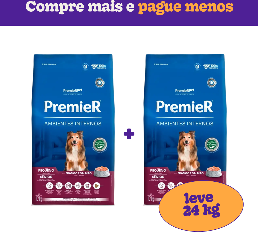 Ração Premier Pet Ambientes Internos Cães Sênior - 24Kg