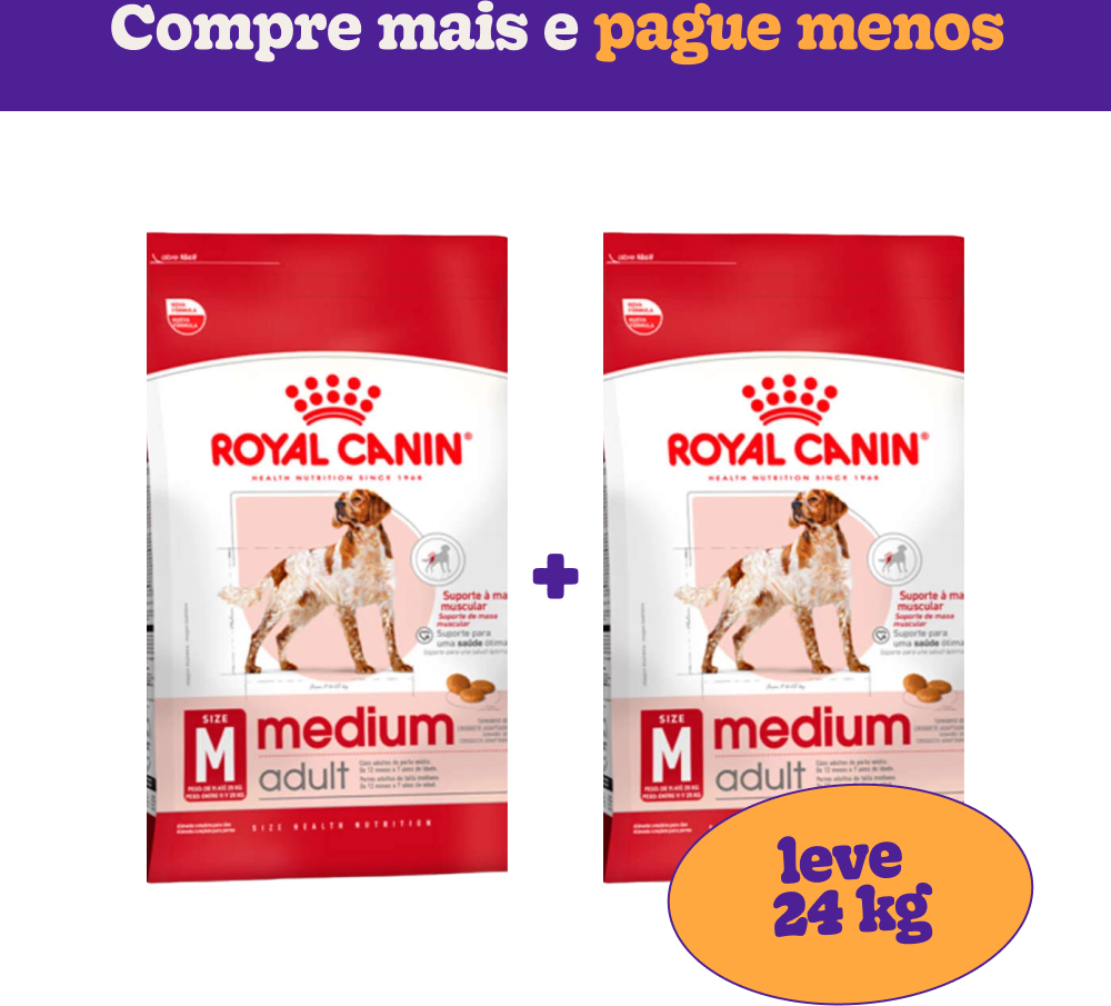 Ração Seca Royal Canin Medium Adult para Cães Adultos de Porte Médio - 24 KG