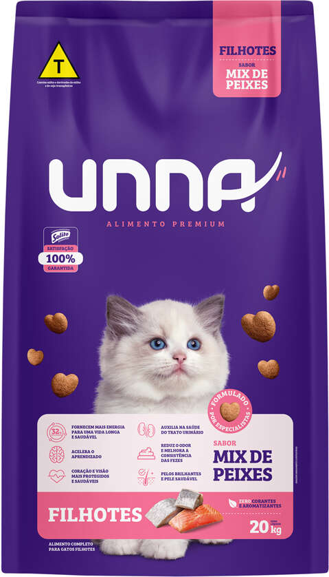 Ração Seca Unna Premium para Gatos Filhotes sabor Peixe - 20Kg