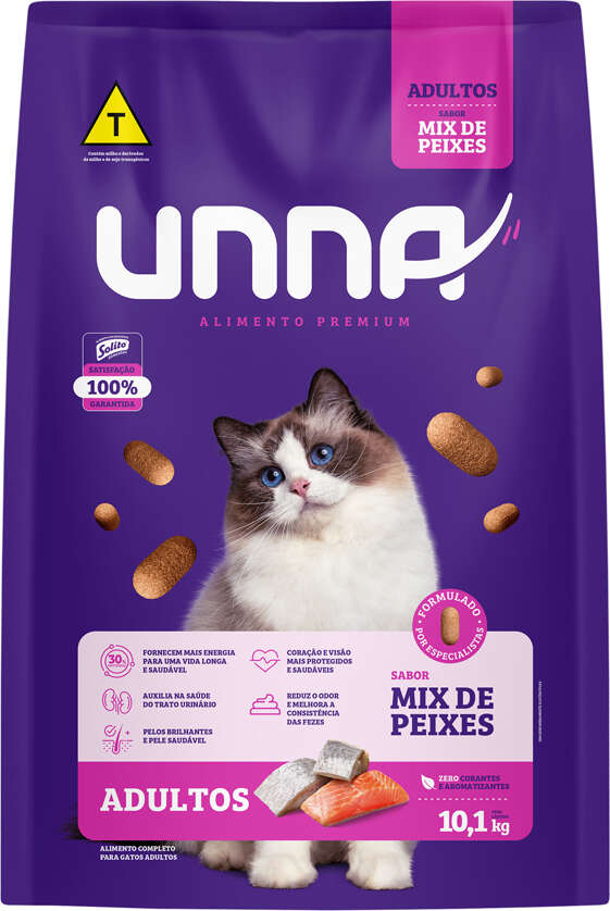 Ração Seca Unna Premium para Gatos Adultos sabor Peixe - 10,1Kg