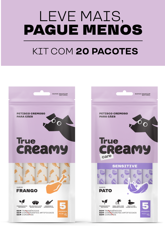 Kit Petisco Cremoso True Creamy Sabores Variados para Cães - 20 Pacotes (100 Unidades)