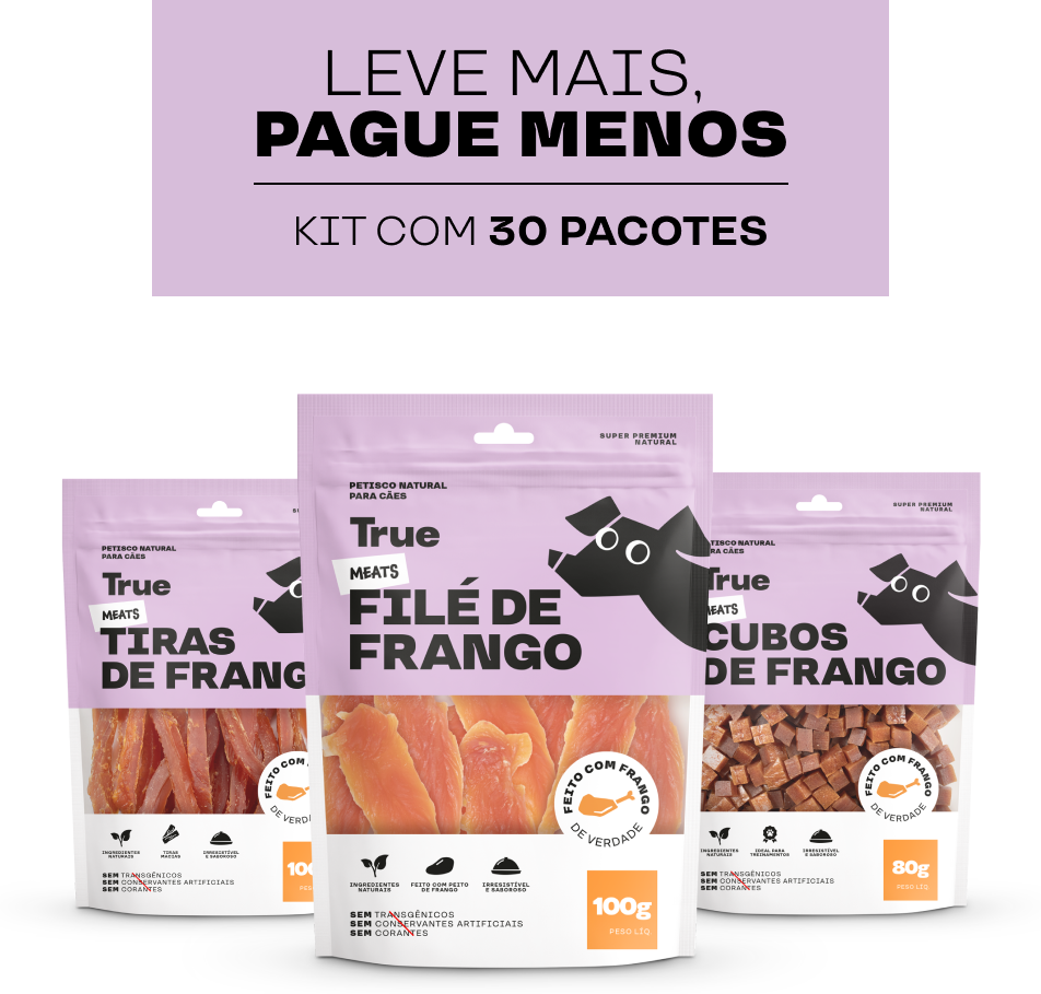 Kit Petisco Natural True Meats Mix Frango - 30 pacotes