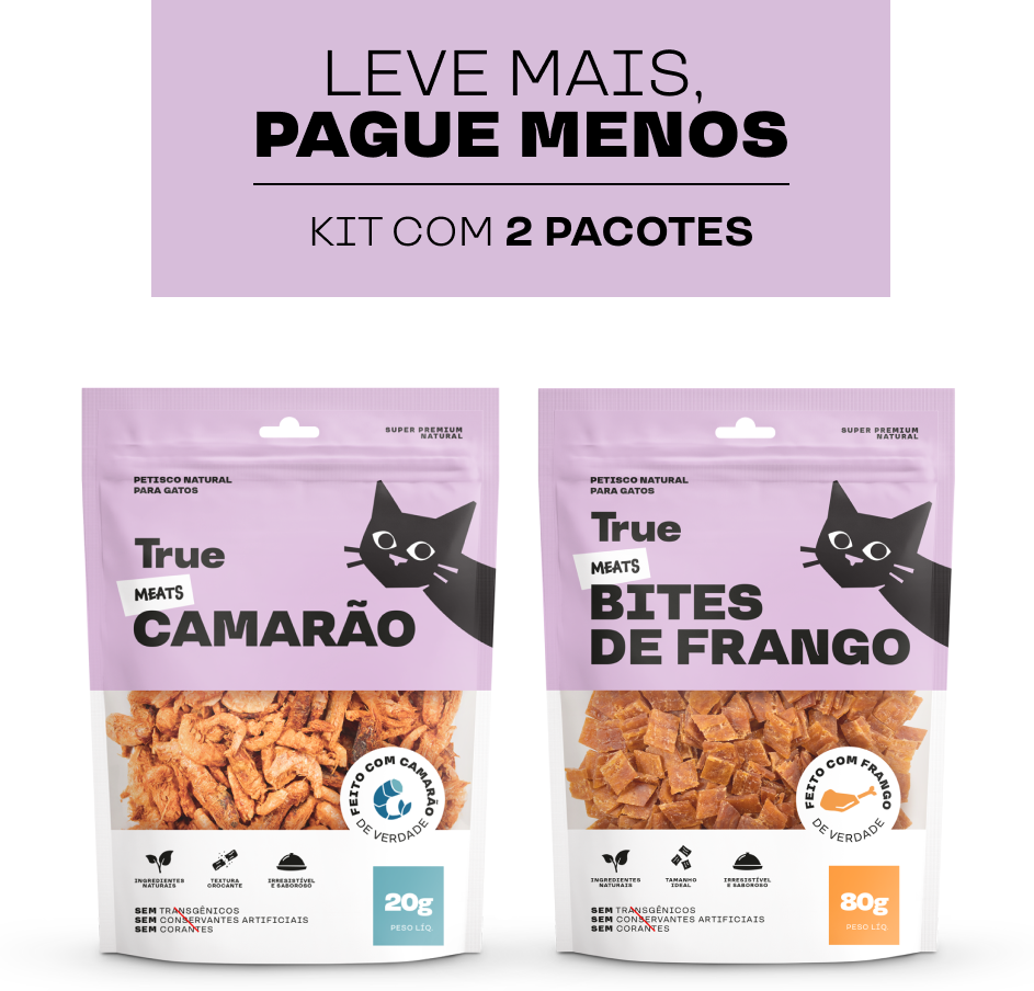 Kit Petisco Natural True Meats Mix Camarão e Bites de Frango para Gatos - 2 pacotes