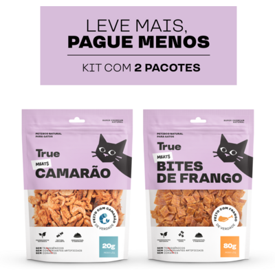 Kit Petisco Natural True Meats Mix Camarão e Bites de Frango para Gatos