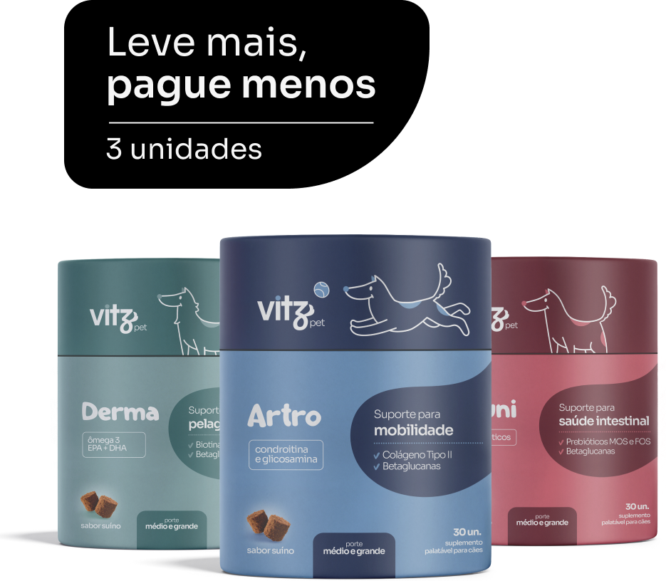 Kit Suplemento Palatavel Vitz Pet para Cães de Porte Médio e Grande - 3 unidades
