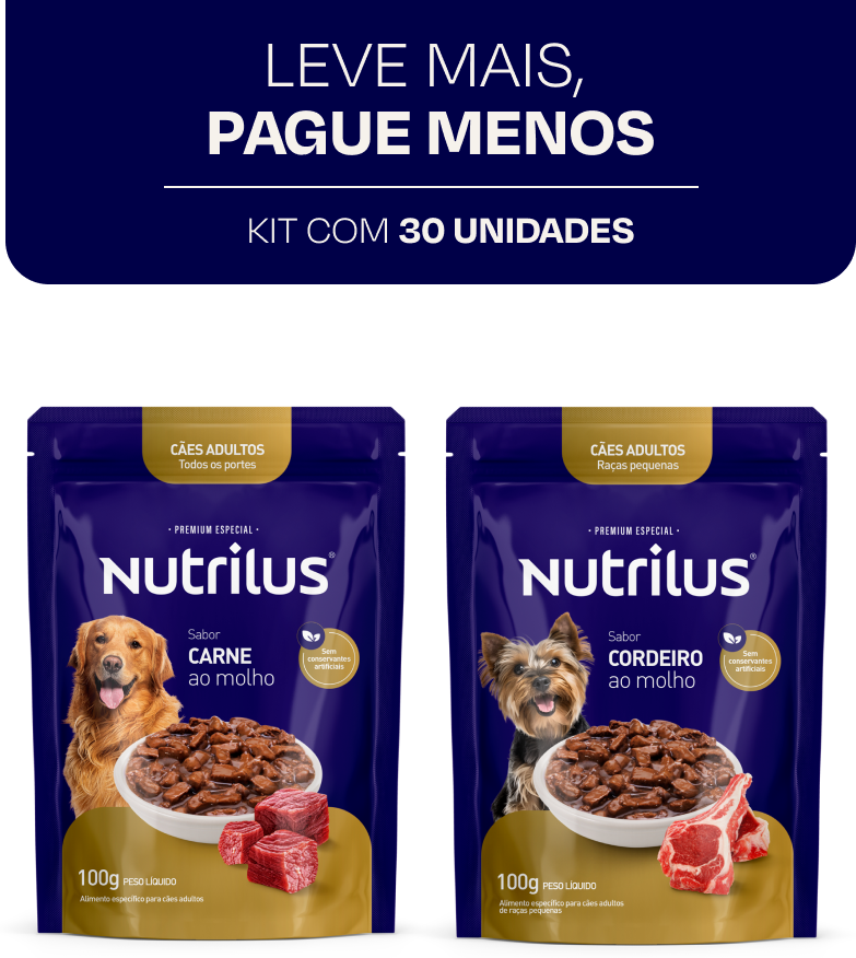Kit Ração Úmida Nutrilus Sabores Variados para Cães Adultos 100 g - 30 unidades