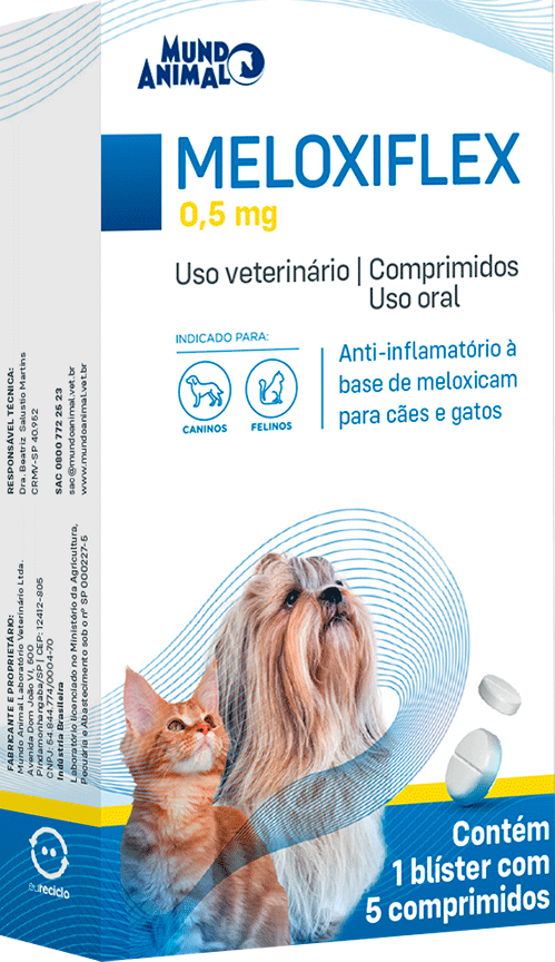 Anti-inflamatório Mundo Animal Meloxiflex 0,5 mg para Cães e Gatos - 5 Comprimidos