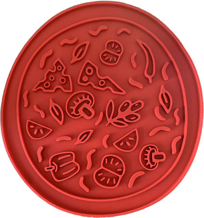Comedouro Lento 2 em 1 Meau Pizza Bordô para Cães e Gatos - Tam. M
