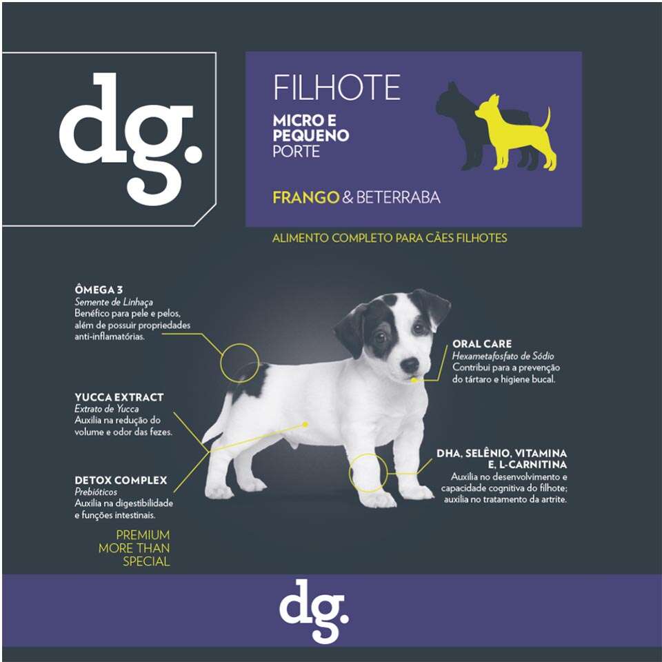 Ração Seca dg. Frango e Beterraba para Cães Filhotes Micro e Pequeno Porte - 1Kg