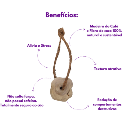 Brinquedo Sustentável Amicus Coconut Wood com Alça Marrom para Cães