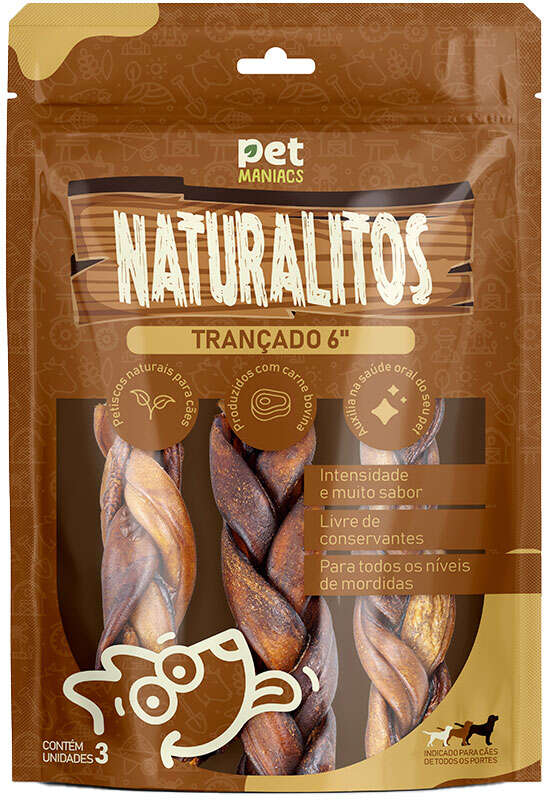Petisco Pet Maniacs Naturalitos Trançado 6" para Cães - 3 Unidades