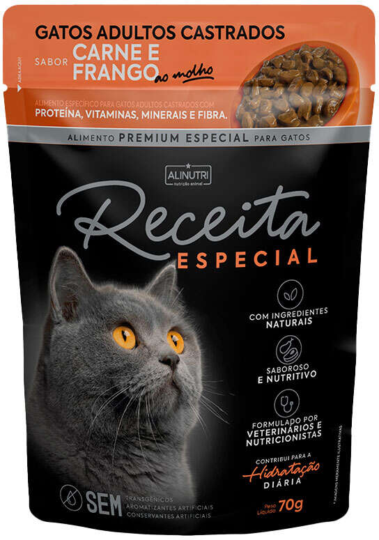 Ração Úmida Alinutri Receita Especial para Gatos Adultos Castrados - 70 g