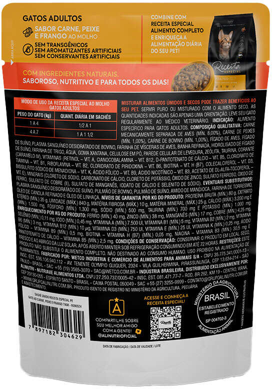 Ração Úmida Alinutri Receita Especial para Gatos Adultos - 70 g