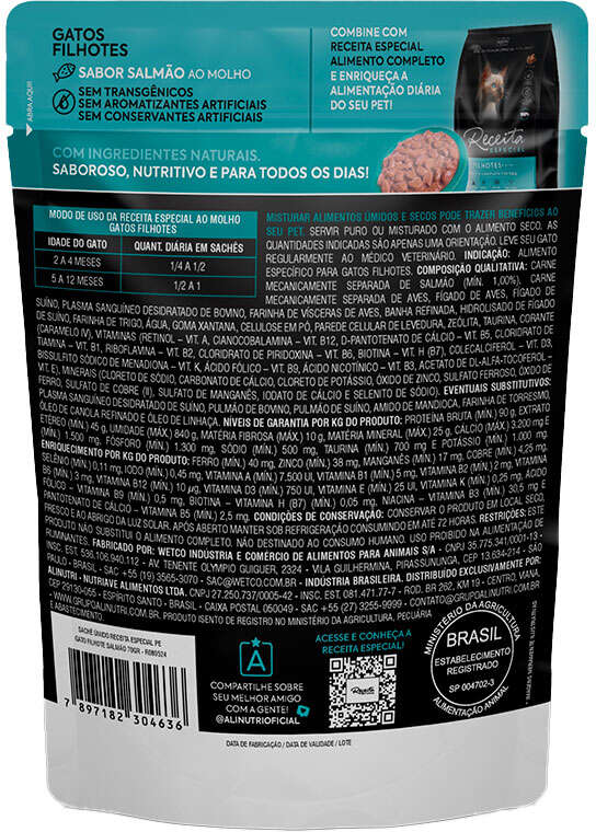 Ração Úmida Alinutri Receita Especial para Gatos Filhotes Sabor Salmão - 70 g