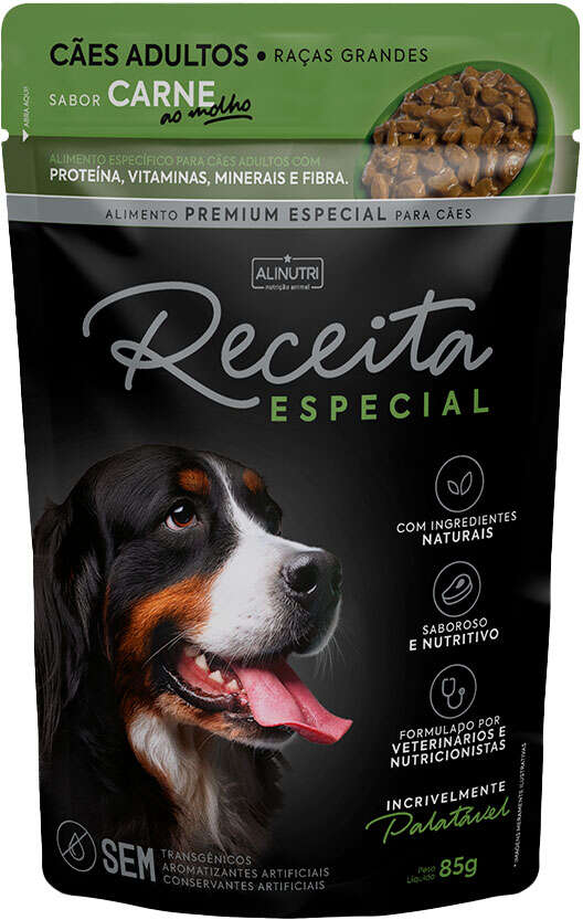 Ração Úmida Alinutri Receita Especial para Cães Adultos Raças Grandes Sabor Carne - 85 g