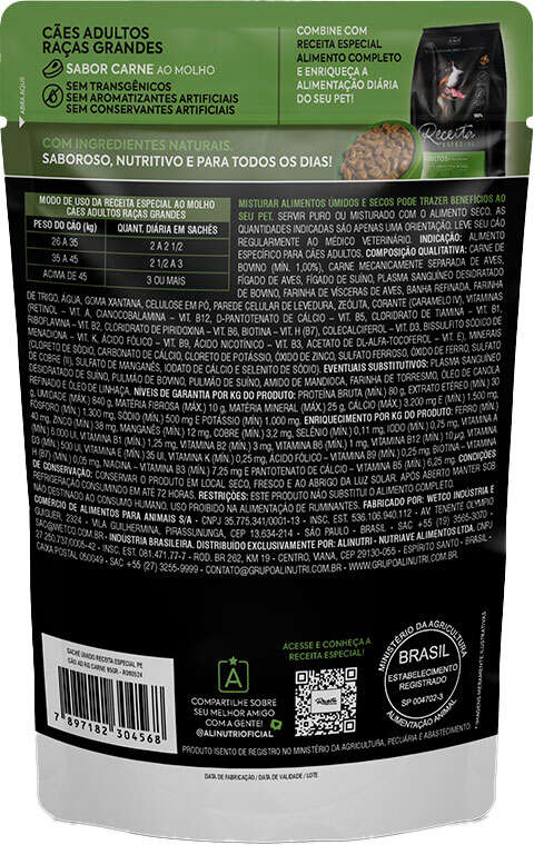 Ração Úmida Alinutri Receita Especial para Cães Adultos Raças Grandes Sabor Carne - 85 g