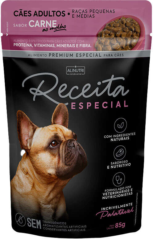 Ração Úmida Alinutri Receita Especial para Cães Adultos Raças Pequenas e Médias Sabor Carne - 85 g