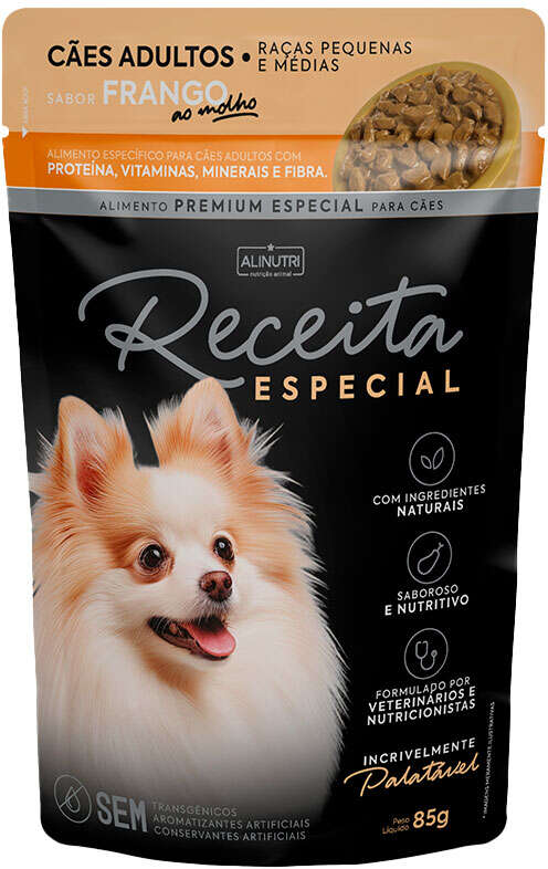Ração Úmida Alinutri Receita Especial para Cães Adultos Raças Pequenas e Médias Sabor Frango - 85 g