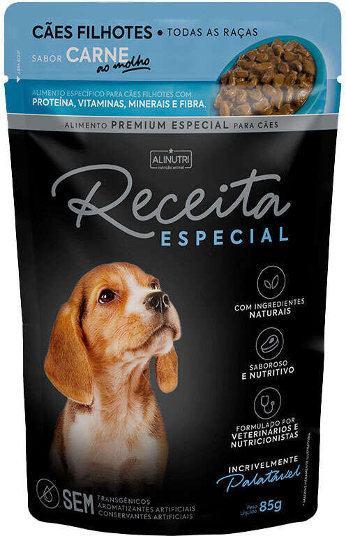 Ração Úmida Alinutri Receita Especial para Cães Filhotes Sabor Carne - 85 g