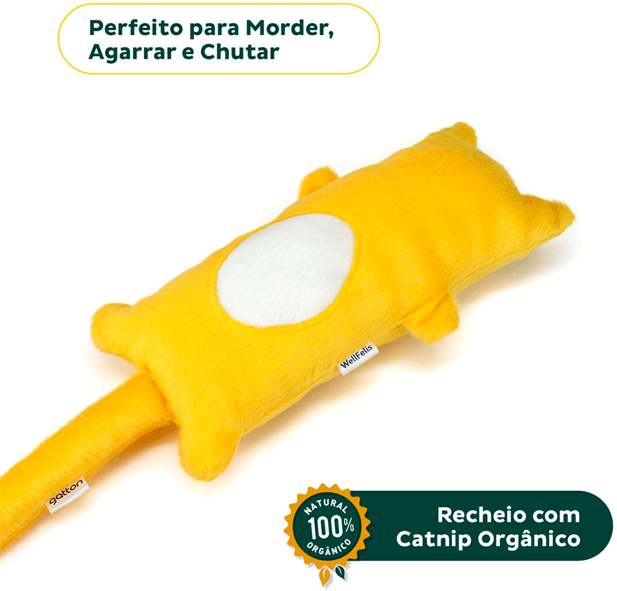 Brinquedo Pelúcia Gatton Cat Combat com Catnip Orgânico Amarelo para Gatos - Tam. Único