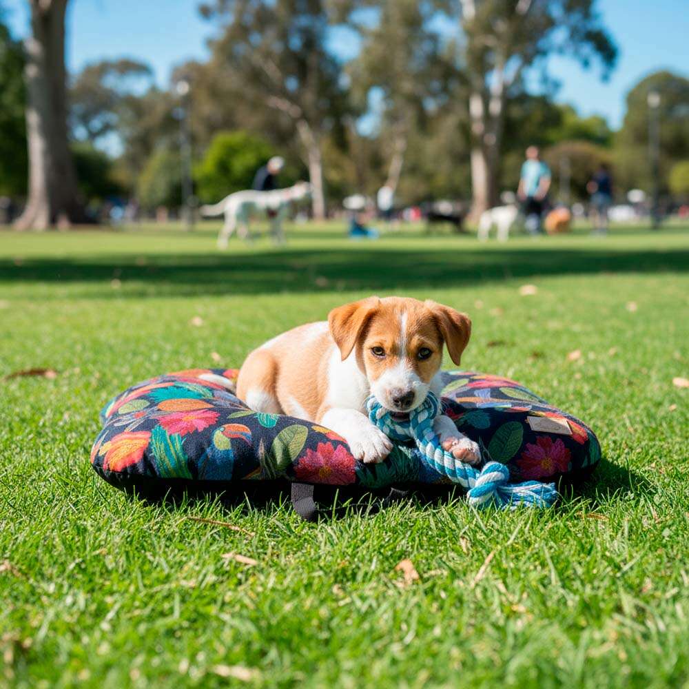 Almofada Fábrica Pet Com Alça Flor Noturna para Cães e Gatos - Tam. Único