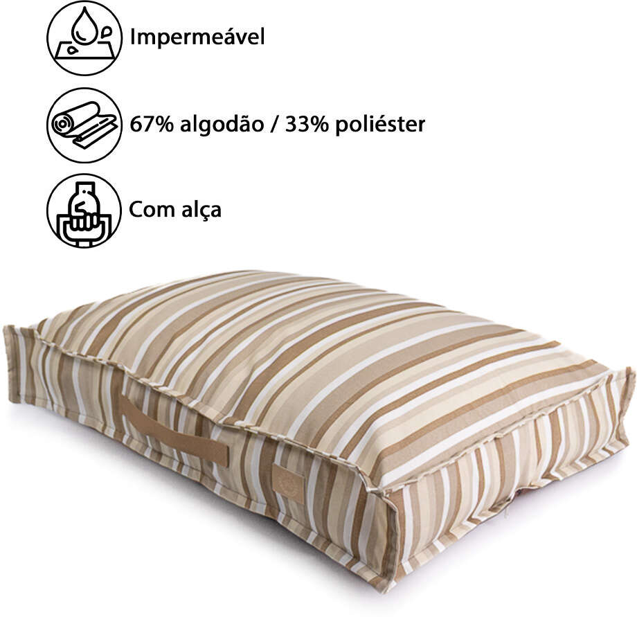 Almofada Fábrica Pet Futon Impermeável Listra Cáqui para Cães e Gatos - Tam. Único