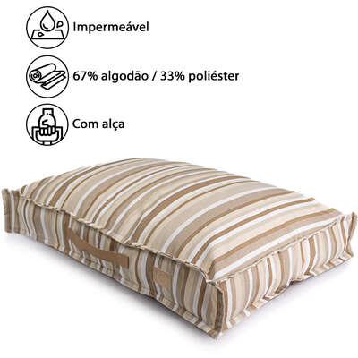 Almofada Fábrica Pet Futon Impermeável Listra Cáqui para Cães e Gatos