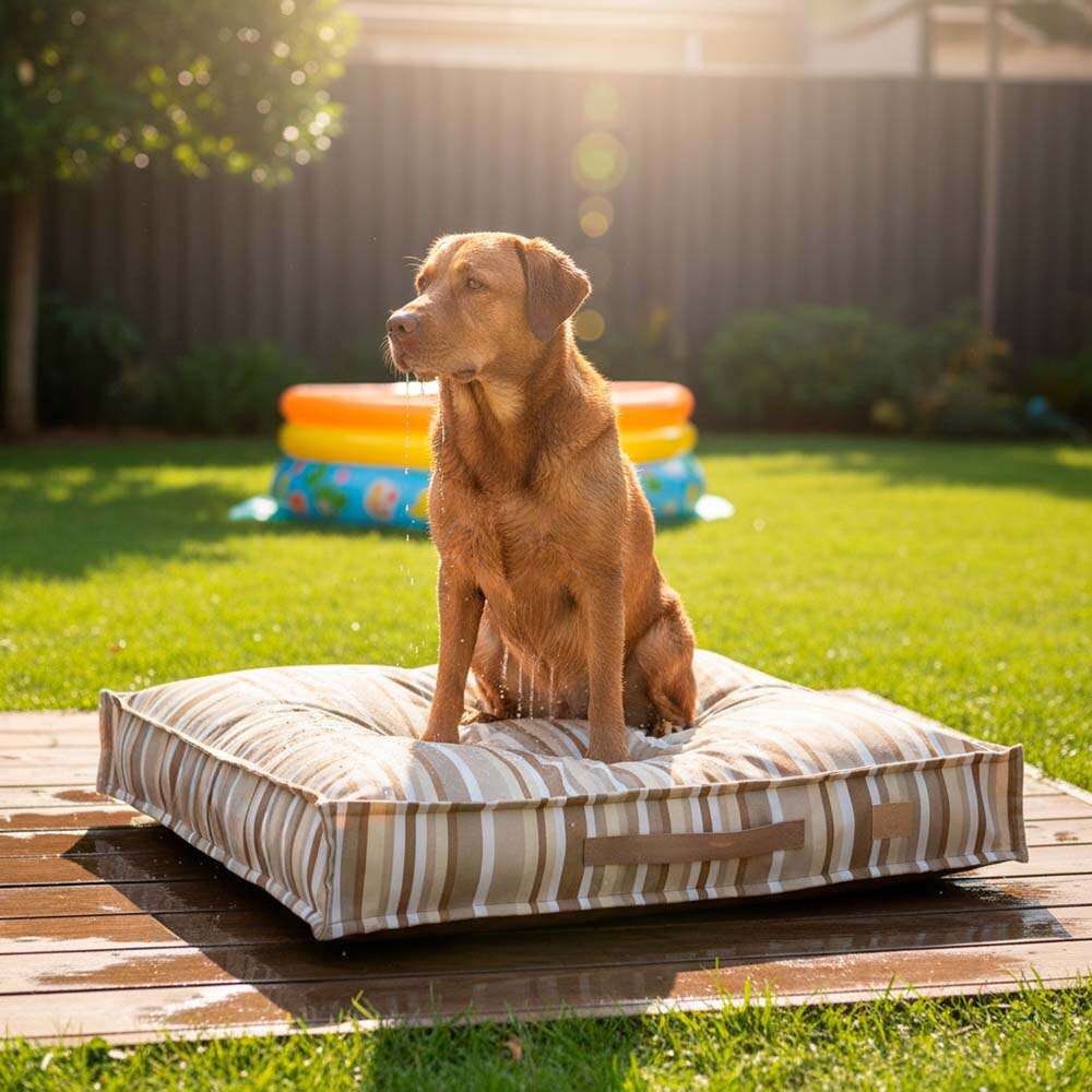 Almofada Fábrica Pet Futon Impermeável Listra Cáqui para Cães e Gatos - Tam. Único