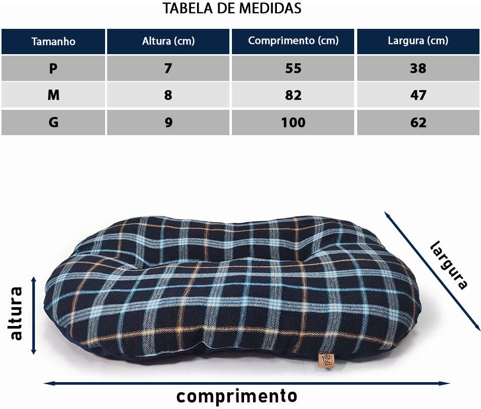 Almofada Fábrica Pet Vic Xadrez Azul para Cães e Gatos - Tam. M