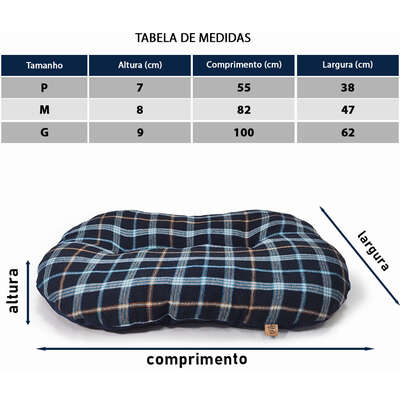 Almofada Fábrica Pet Vic Xadrez Azul para Cães e Gatos