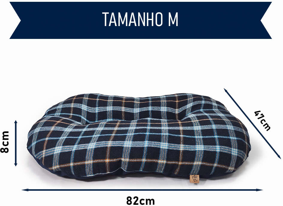 Almofada Fábrica Pet Vic Xadrez Azul para Cães e Gatos - Tam. M