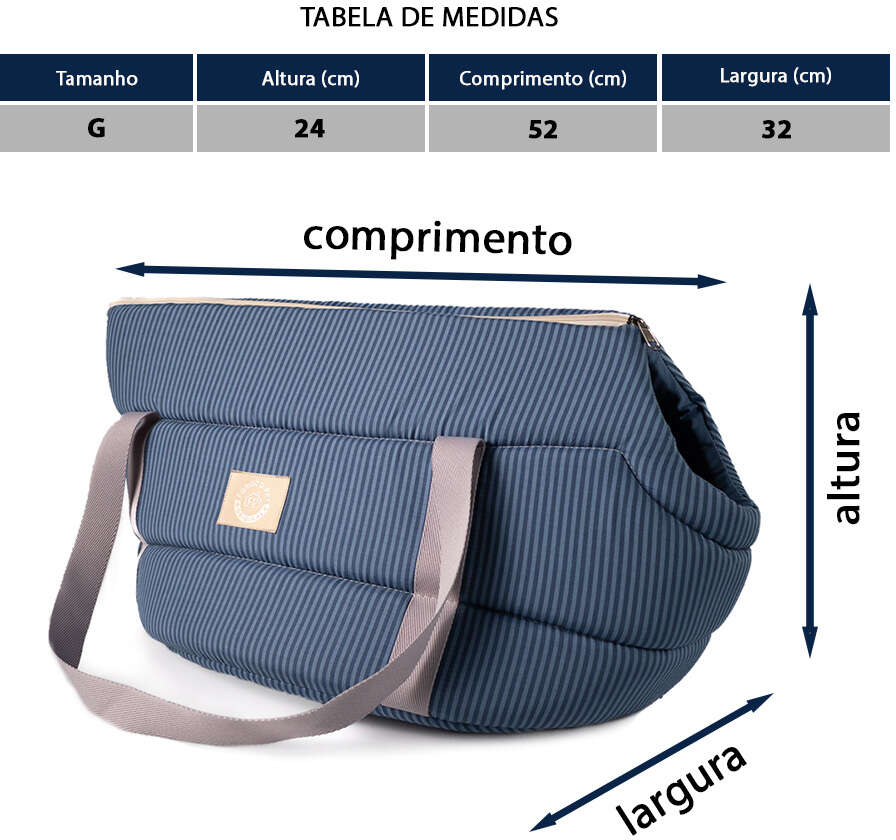 Bolsa de Transporte Aberta Home Fábrica Pet Azul para Cães e Gatos - Tam. G