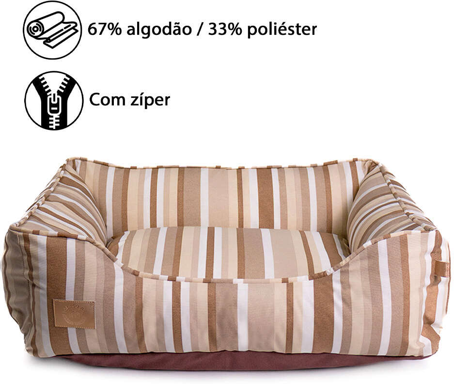 Cama Fábrica Pet Impermeável Listra Cáqui para Cães e Gatos - Tam. G