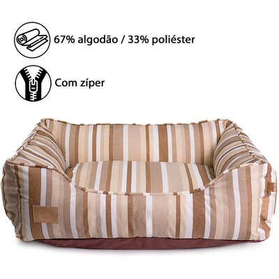 Cama Fábrica Pet Impermeável Listra Cáqui para Cães e Gatos