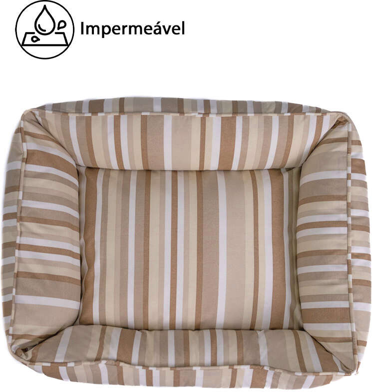 Cama Fábrica Pet Impermeável Listra Cáqui para Cães e Gatos - Tam. G
