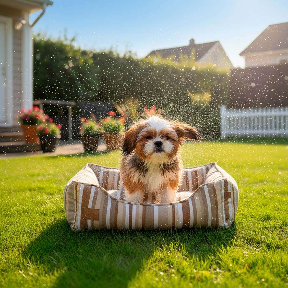 Cama Fábrica Pet Impermeável Listra Cáqui para Cães e Gatos - Tam. M
