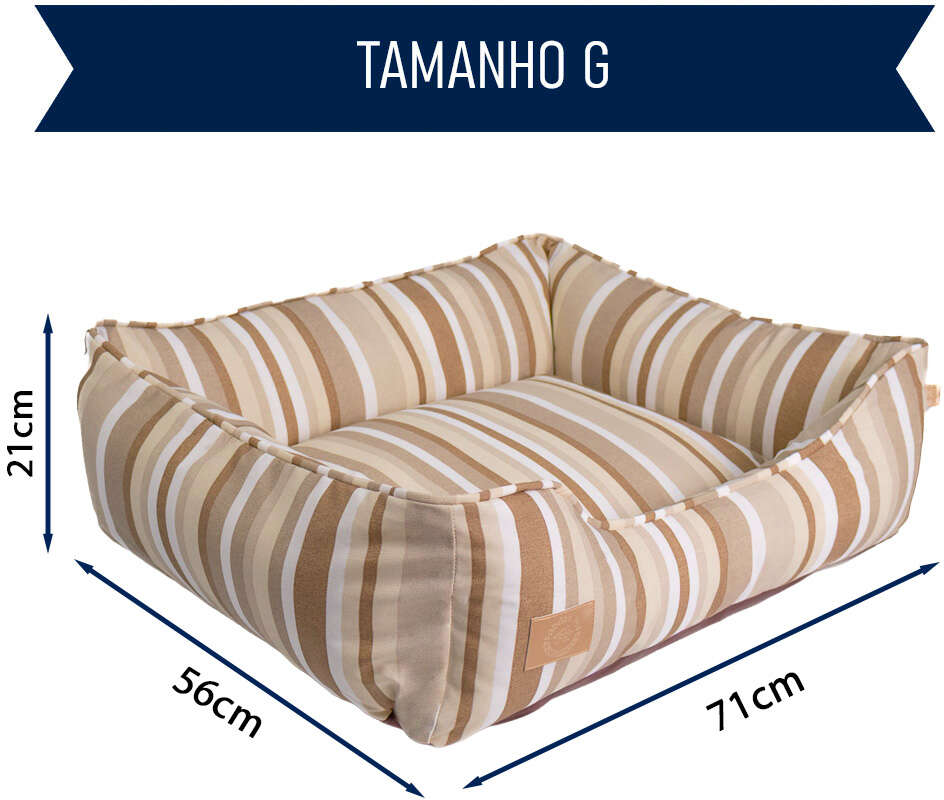 Cama Fábrica Pet Impermeável Listra Cáqui para Cães e Gatos - Tam. G