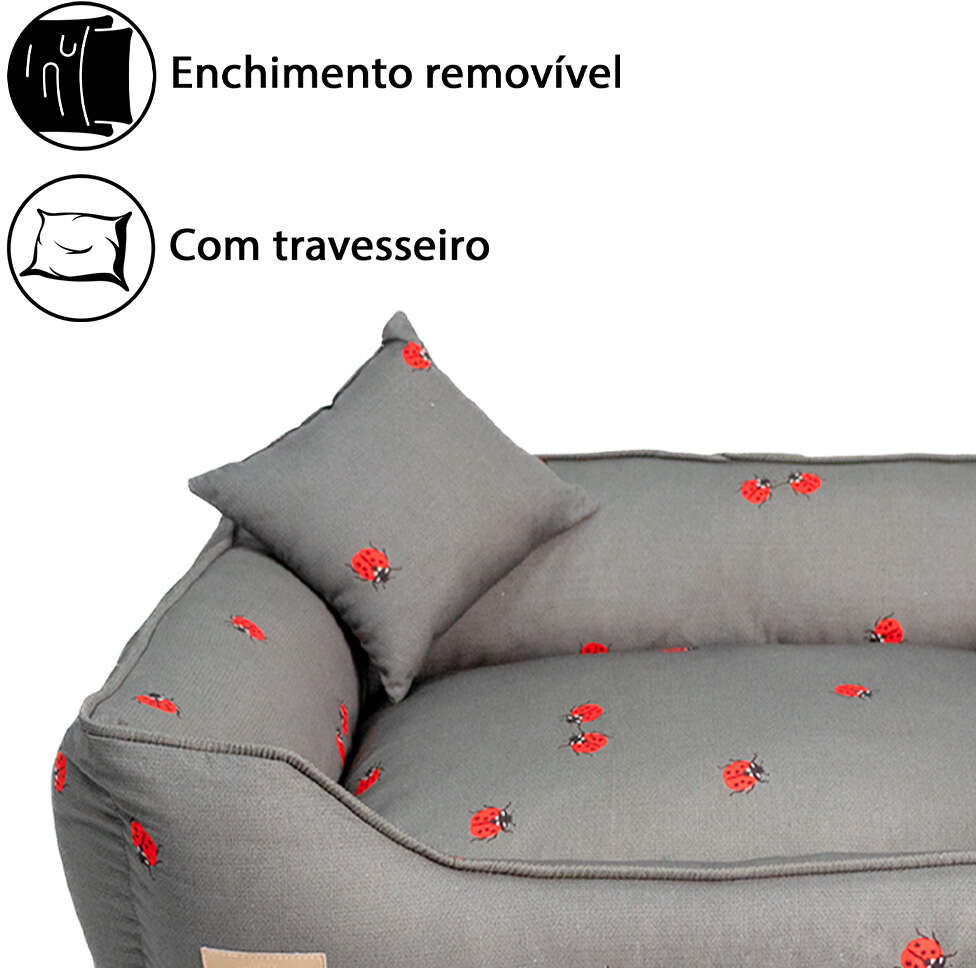 Cama Fábrica Pet Joaninha Cinza para Cães e Gatos - Tam. G