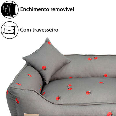 Cama Fábrica Pet Joaninha Cinza para Cães e Gatos