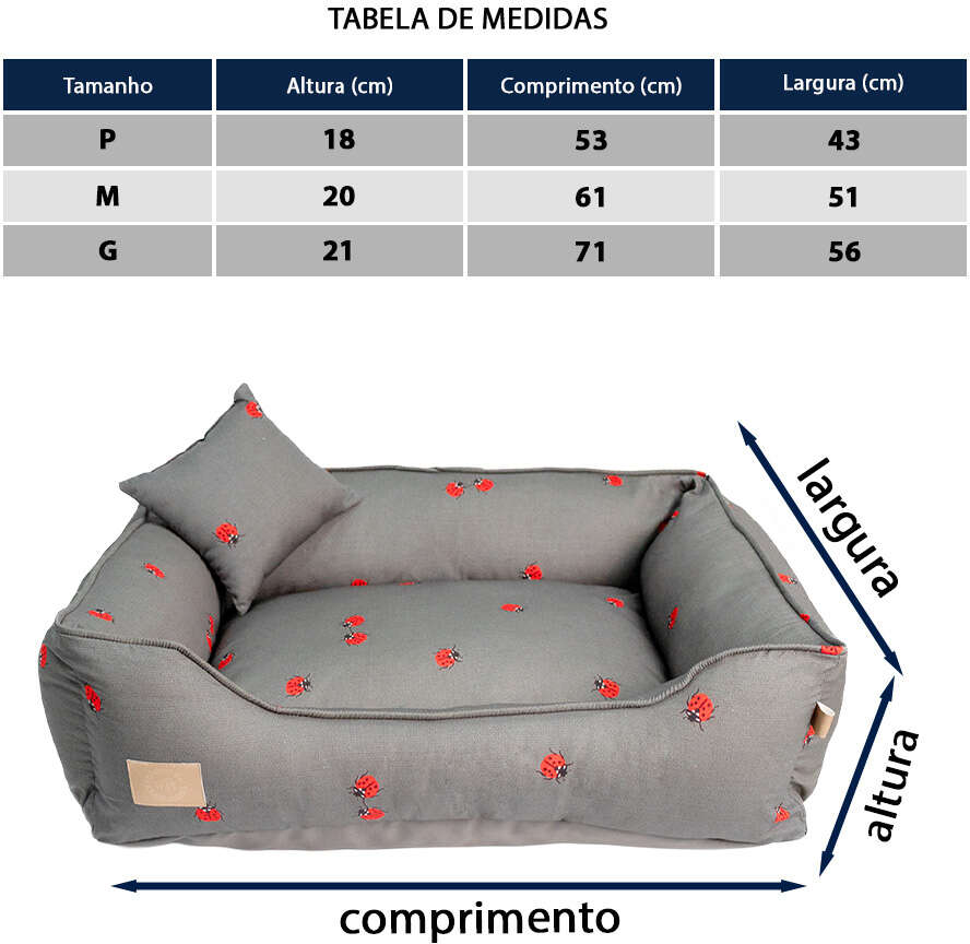 Cama Fábrica Pet Joaninha Cinza para Cães e Gatos - Tam. G