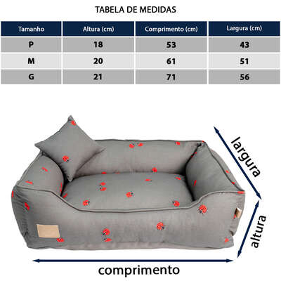 Cama Fábrica Pet Joaninha Cinza para Cães e Gatos