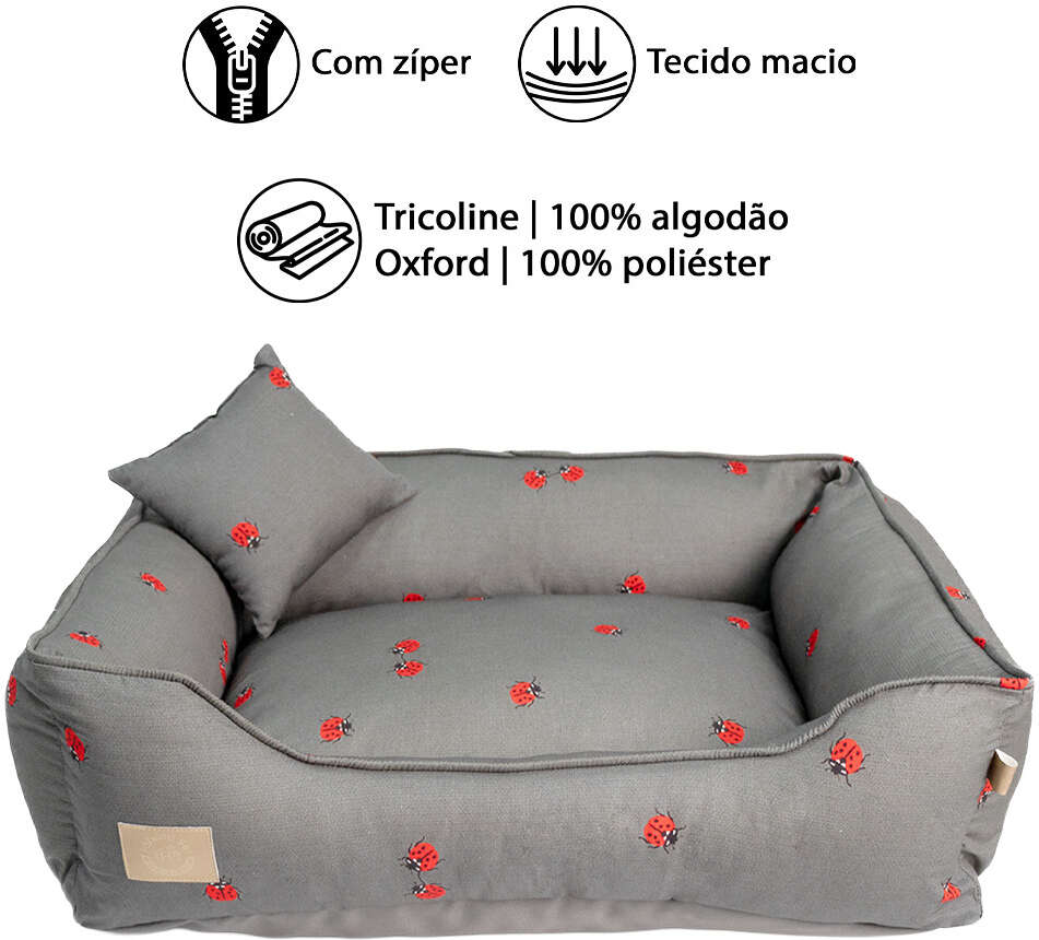Cama Fábrica Pet Joaninha Cinza para Cães e Gatos - Tam. G