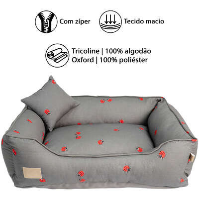 Cama Fábrica Pet Joaninha Cinza para Cães e Gatos