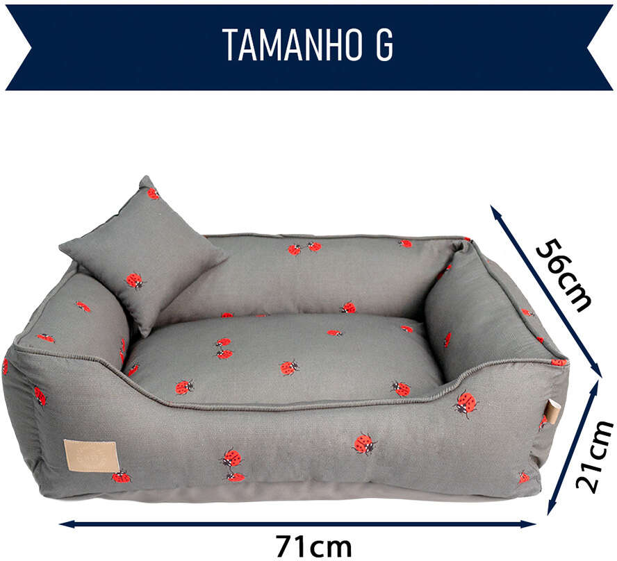 Cama Fábrica Pet Joaninha Cinza para Cães e Gatos - Tam. G