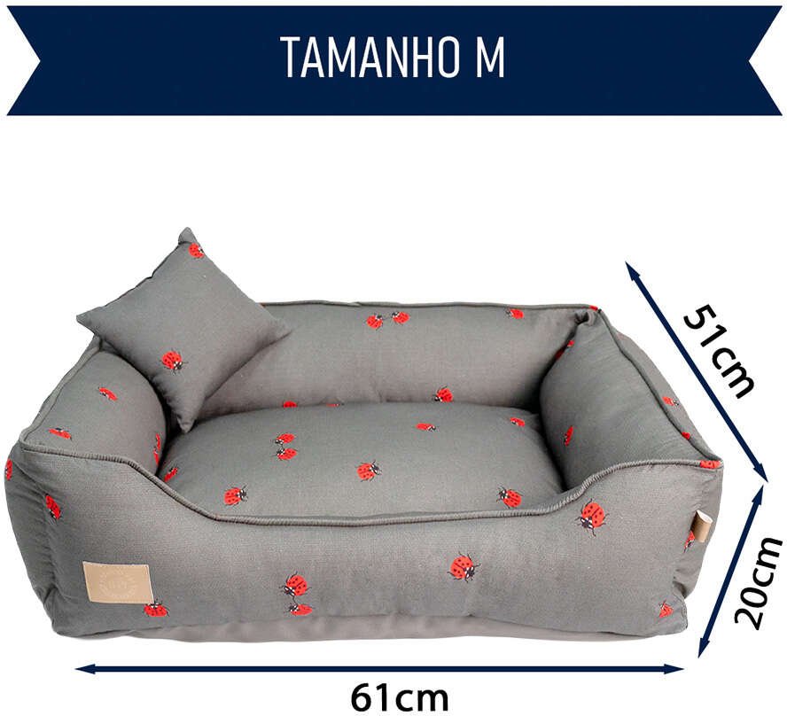 Cama Fábrica Pet Joaninha Cinza para Cães e Gatos - Tam. M