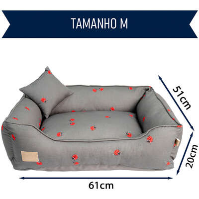 Cama Fábrica Pet Joaninha Cinza para Cães e Gatos