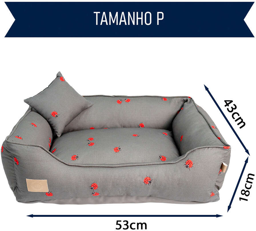 Cama Fábrica Pet Joaninha Cinza para Cães e Gatos - Tam. P